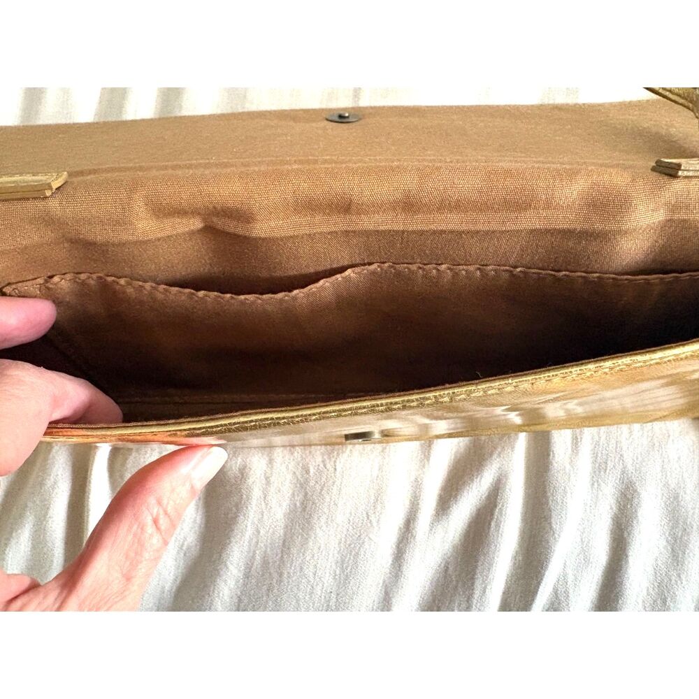 Y2K Glam Gold Metallic Gem Rhinestone Clutch Purse Shoulder Bag Party Night Out - Picture 6 of 6